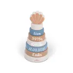Jollein - Ring-Stapelturm - Spielzeug Stapelturm aus Holz Blau - Personalisiert mit Namen Geburtsdaten - Babygeschenk zur Geburt Mädchen - 120-001-66026