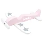 Kinder Holzspielzeug Flugzeug rosa personalisiert mit Namen | JaBaDaBaDo W7094