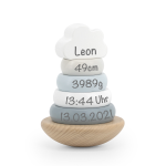 Label Label - Ring-Stapelturm - Stapelturm aus Holz Blau - Personalisiert mit Namen Geburtsdaten Baby Junge LLWT-25231