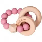 Zahnungshilfe Beissring Perlen in rosa Silikon & Holz | Label-Label