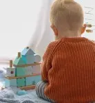 Babygeschenk Stapel- und Steckspiel Haus blau Liebelini Personalisierbar mit Geburtsdaten und Namen Liebe-2001 bedruckt