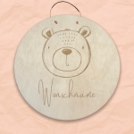 20 cm Personalisiertes Namensschild mit Tiermotiv "Bär" aus Holz mit Name