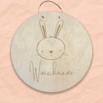 20 cm Personalisiertes Namensschild mit Tiermotiv "Hase" aus Holz mit Name
