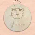 20 cm Personalisiertes Namensschild mit Tiermotiv "Tiger" aus Holz mit Name