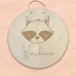 Personalisiertes Namensschild mit Tiermotiv "Waschbär" aus Holz mit Name