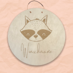 20 cm Personalisiertes Namensschild mit Tiermotiv "Waschbär" aus Holz mit Name