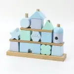 Babygeschenk Stapel- und Steckspiel Haus blau Liebelini Personalisierbar mit Geburtsdaten und Namen Liebe-2001 bedruckt