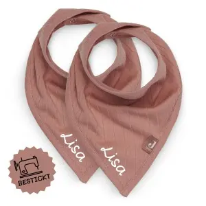 Personalisiertes Halstuch Bandana 2er Set Basic Stripe in Rosa bestickt | Jollein | Personalisiert