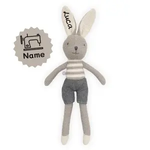 Baby Kuscheltier Hase Joey in grau von Jollein personalisiert mit Name