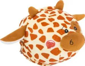 Ein kuschelweicher Plüschball mit einem Zebra auf der einen Seite und einer Giraffe auf der anderen Seite. Ein süßes Babyspielzeug zum Greifen und Entdecken.
