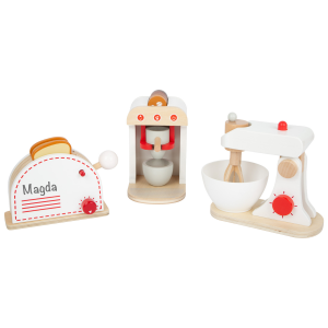 Kaffeemaschine und Küchenmaschine Mixer aus Holz Set Spielküche NEU 