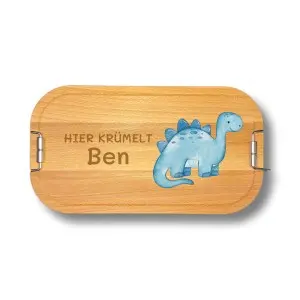 Personalisierte Brotdose für Kinder | Mit Name und Dinosaurier Blau