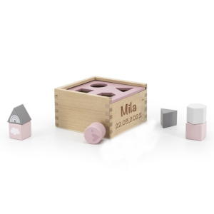Holz Formen-Steckspiel Box rosa | Label-Label | Lasergravur Name Geburtstag