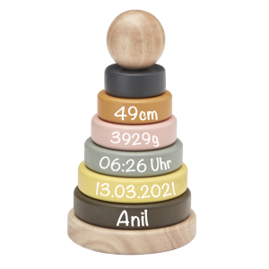 Holzspielzeug Ring-Stapelturm Neo | Kids Concept | Personalisiert mit Geburtsdaten