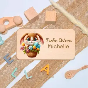 Personalisierte Frühstücksbrettchen für Kinder – Einzigartige Geschenkideen mit Liebe zum Detail Frohe Ostern als Ostergeschenk Hase im Korb