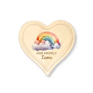 Personalisierte Frühstücksbrett Herz für Kinder und Babys – Einzigartige Geschenkideen mit Liebe zum Detail! Regenbogen Wolke