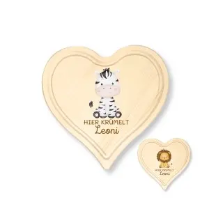 Personalisierte Frühstücksbrett Herz für Kinder und Babys – Zebra Einzigartige Geschenkideen mit Liebe zum Detail!