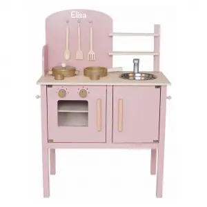 JaBaDaBaDo W7206 - Kinderküche Spielküche Holz mit Topf und Pfanne in rosa ✔️ Name personalisiert