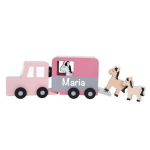 Holz Auto mit Pferdeanhänger und Pferden rosa | JaBaDaBaDo | personalisiert
