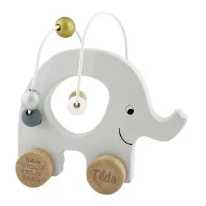 JaBaDaBaDo Nachziehspielzeug Elefant mit Motorikschleife personalisiert mit Lasergravur und Geburtsdaten