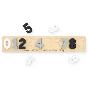 Holz Zahlenpuzzle Steckspiel Grau / Weiß | Jollein | Lasergravur