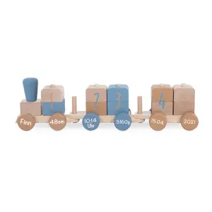 Jollein 117-001-66022 Holzzug Holz-Eisenbahn blau braun - Personalisiert mit Geburtsdaten zur Geburt