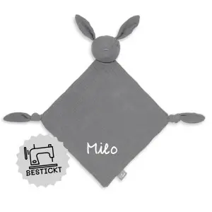 Jollein Schmusetuch Babyspielzeug Schnullertuch Hase strom grey grau personalisierbar mit Name bestickt 031-594-66051