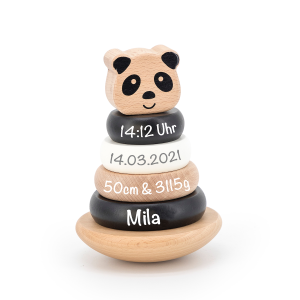 Holz Ring-Stapelturm Panda Schwarz / Weiß | Label-Label | Personalisiert