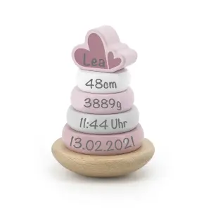 Holzspielzeug Stapelturm rosa | Label-Label | Personalisiert zur Geburt