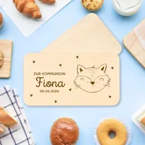 Personalisiertes Frühstücksbrettchen mit Lasergravur für Kinder mit Namen - Babygeschenk für Kinder mit Lasergravur und Fuchs als Kommuionsgeschenk zur Kommunion