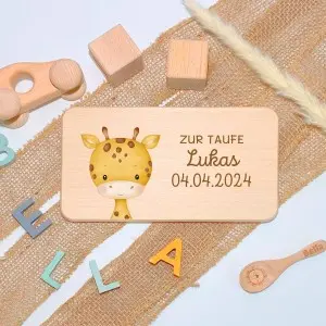 Personalisiertes Frühstücksbrettchen bedruckt für Kinder mit Namen - Babygeschenk für Kinder bedruckt und Giraffe als Taufgeschenk zur Taufe