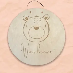 Personalisiertes Namensschild mit Tiermotiv "Bär" aus Holz mit Name