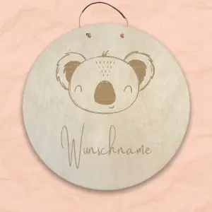 Personalisiertes Namensschild mit Tiermotiv "Koala" aus Holz mit Name