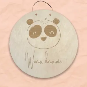 30 cm Personalisiertes Namensschild mit Tiermotiv "Panda" aus Holz mit Name