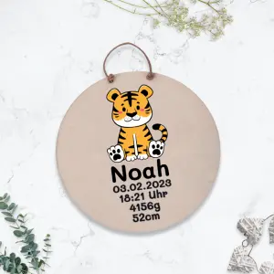 Personalisiertes Namensschild mit Tiger aus Holz mit Name