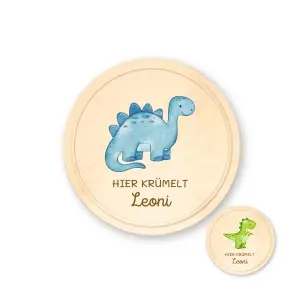 Personalisierte Frühstücksbrett für Kinder und Babys – Dinosaurier blau Einzigartige Geschenkideen mit Liebe zum Detail!