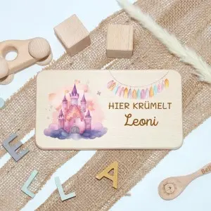 Personalisierte Frühstücksbrettchen für Kinder – Märchenschloss rosa Aquarell Einzigartige Geschenkideen mit Liebe zum Detail!