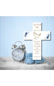 Personalisiertes Wandkreuz zur Taufe | Geschenk zur Taufe für Kinder | Kreuz mit Blumen